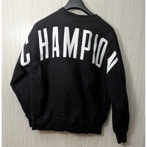 Champion Reverse Weave Sweatshirt Black Sz Large L Embroidered Spellout Back Hit